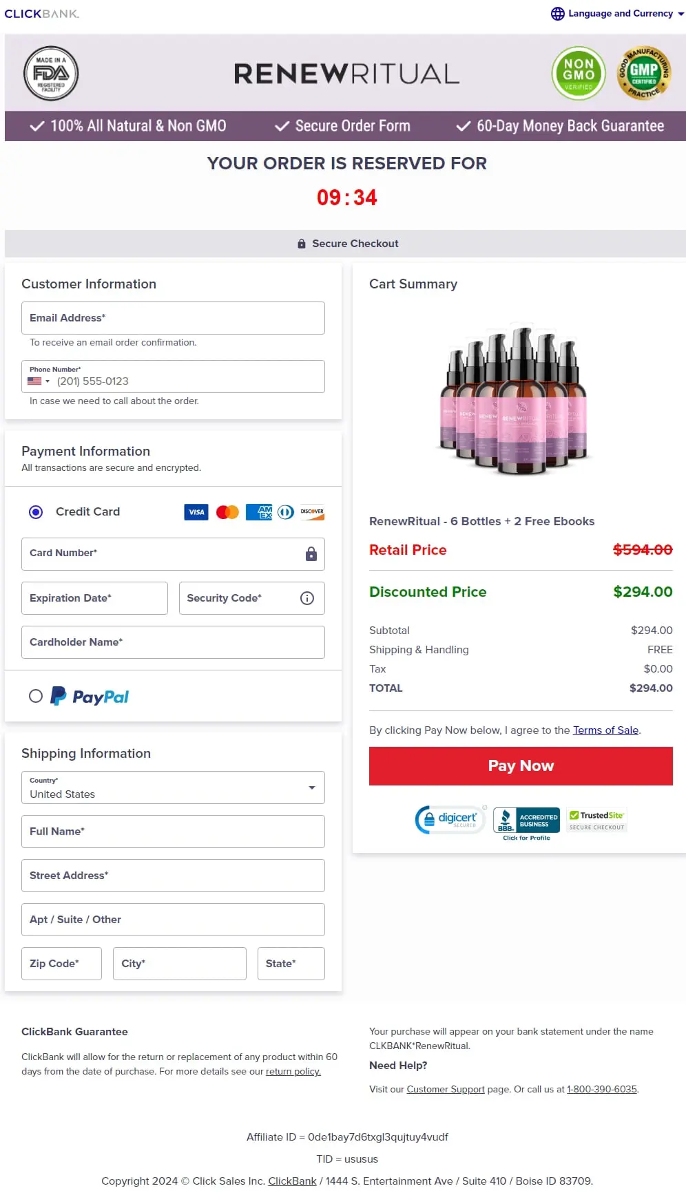 RenewRitual™ Checkout Page